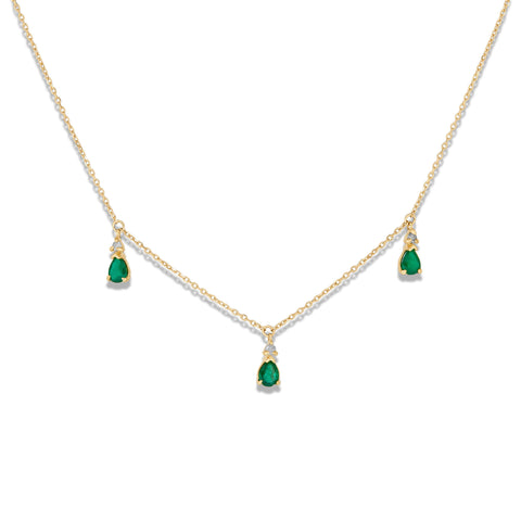 Stone and Strand 10K Yellow Gold Green Goddess Trio Emerald Necklace Front Image