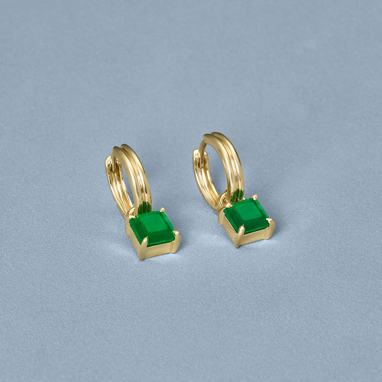 Stone and Strand 14K Yellow Gold Green Luxe Emerald Ridged Huggies Editorial Image