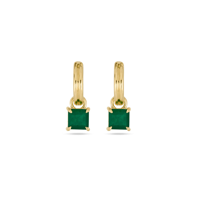 Stone and Strand 14K Yellow Gold Green Luxe Emerald Ridged Huggies Front Image