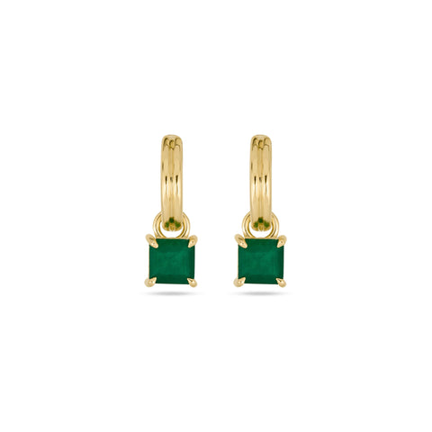 Stone and Strand 14K Yellow Gold Green Luxe Emerald Ridged Huggies Front Image