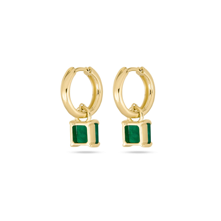 Stone and Strand 14K Yellow Gold Green Luxe Emerald Ridged Huggies Rear Image