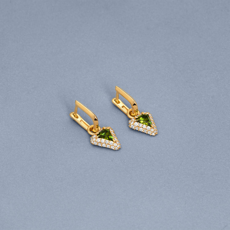 Stone and Strand 14K Yellow Gold Green Tourmaline Diamond Power Huggies Editorial Image