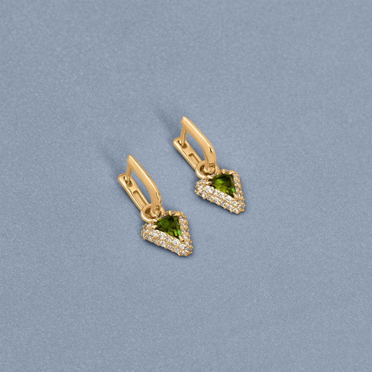 Stone and Strand 14K Yellow Gold Green Tourmaline Diamond Power Huggies Editorial Image