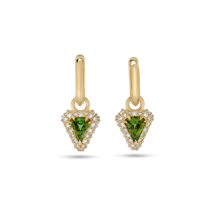 Stone and Strand 14K Yellow Gold Green Tourmaline Diamond Power Huggies Front Image