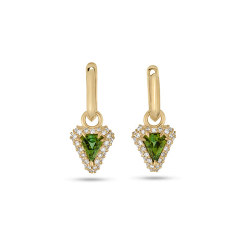 Stone and Strand 14K Yellow Gold Green Tourmaline Diamond Power Huggies Front Image