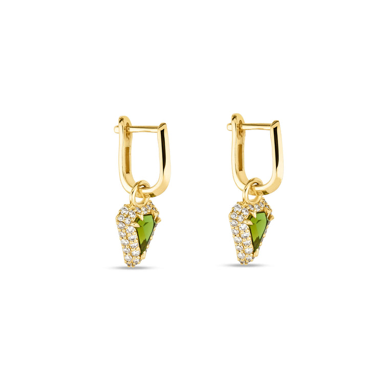 Stone and Strand 14K Yellow Gold Green Tourmaline Diamond Power Huggies Side Image