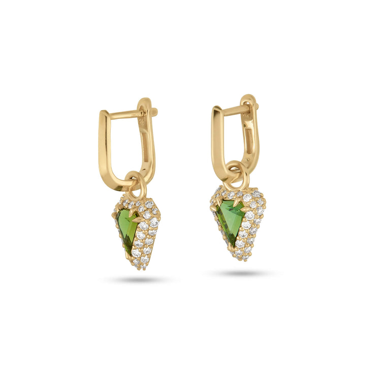 Stone and Strand 14K Yellow Gold Green Tourmaline Diamond Power Huggies Side Image