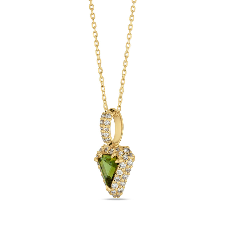 Stone and Strand 14K Yellow Gold Green Tourmaline Pave Shield Power Charm Necklace Side Image