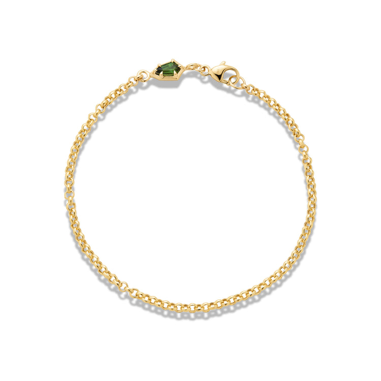 Stone and Strand 14K Yellow Gold Green Tourmaline Shield Bracelet Front Image