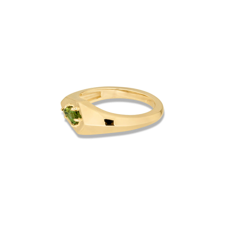 Stone and Strand 14K Yellow Gold Green Tourmaline Shield Pinky Ring Side Image