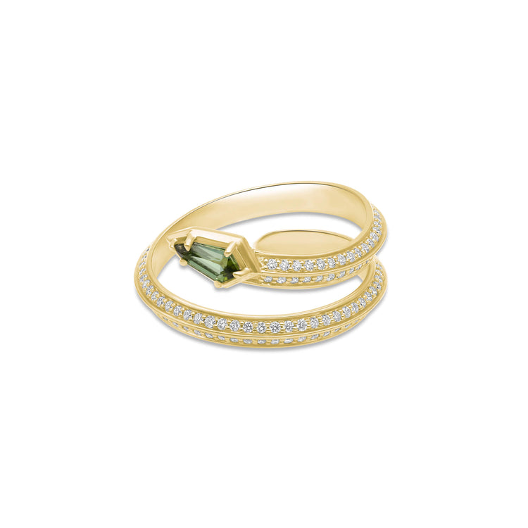 Stone and Strand 14K Yellow Gold Green Tourmaline Shield Serpent Ring Side Image