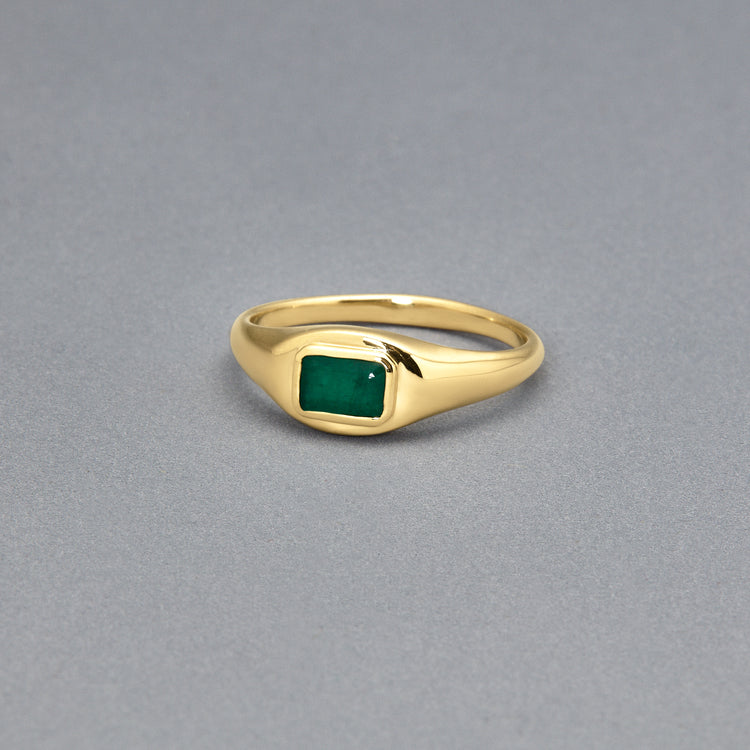 Stone and Strand 14K Yellow Gold Emerald Cut Birthstone Signet Editorial Image