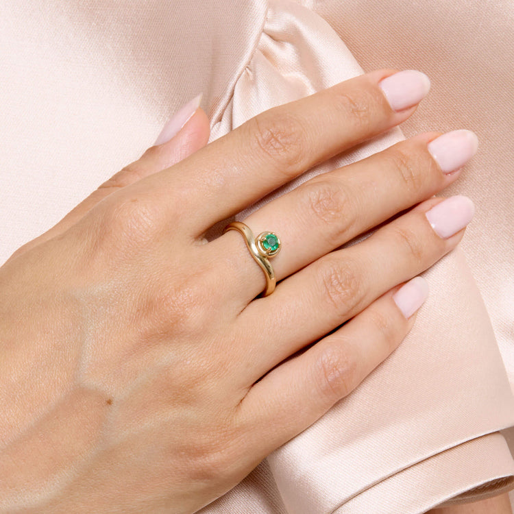Image of 10K Yellow Gold Green With Envy Merge Ring with Emerald on Models Hand