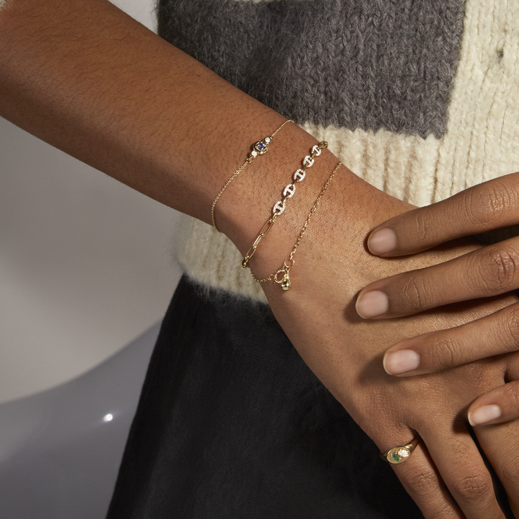 Image of 10K Yellow Gold Gold Drop Bracelet with Stone and Strand Bracelets