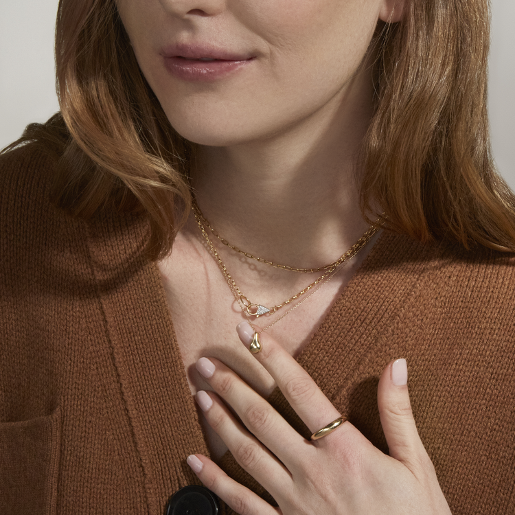 Image of 10K Yellow Gold Gold Drop Necklace with Stone and Strand Necklaces