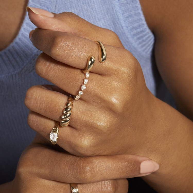 Image of 10K Yellow Gold Golden Droplet Hug Ring with Stone and Strand Rings