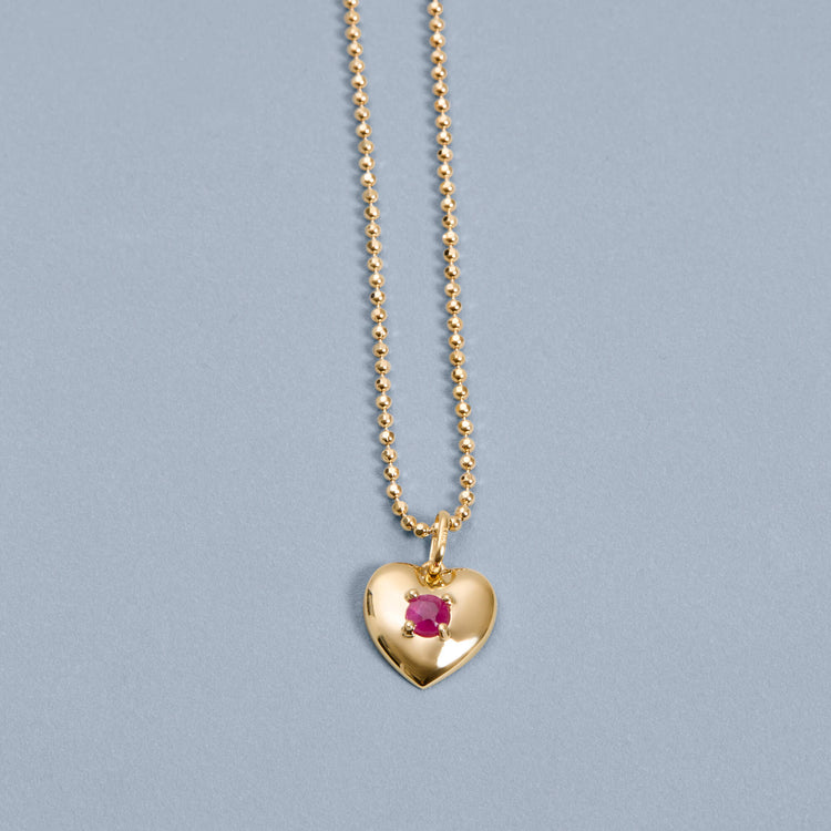 Stone and Strand 10K Yellow Gold Heart And Soul Ruby Necklace Editorial Image