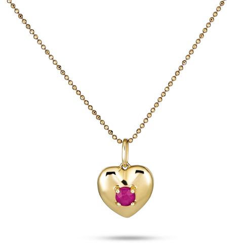 Stone and Strand 10K Yellow Gold Heart And Soul Ruby Necklace Close Up Image