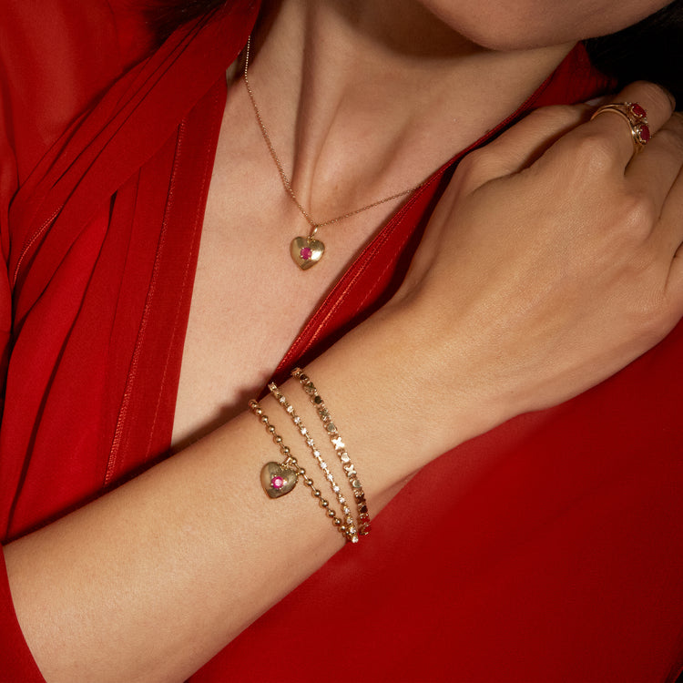 Image of 10K Yellow Gold Heart And Soul Ruby Bracelet with Stone and Strand Bracelets