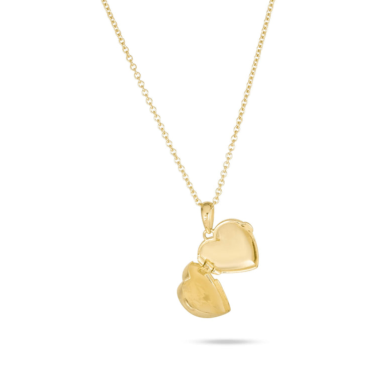 Stone and Strand 14K Yellow Gold Heart Essential Locket Charm Necklace Front Open Image