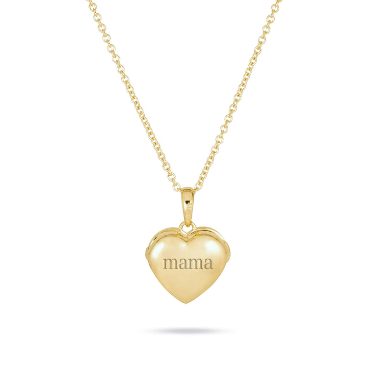 Stone and Strand 14K Yellow Gold Heart Essential Locket Charm Necklace Front Engraved Image