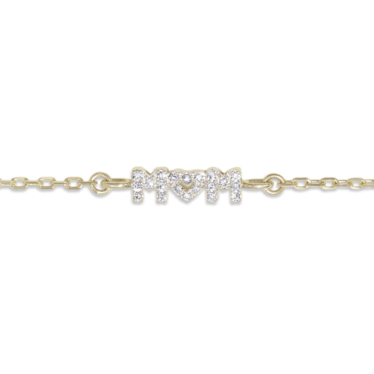 Stone and Strand 10K Yellow Gold Heart, Mom Diamond Bracelet Close Up Image