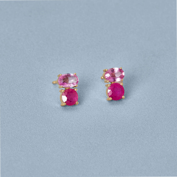 Stone and Strand 14K Yellow Gold High Volume Pink Power Earrings Editorial Image