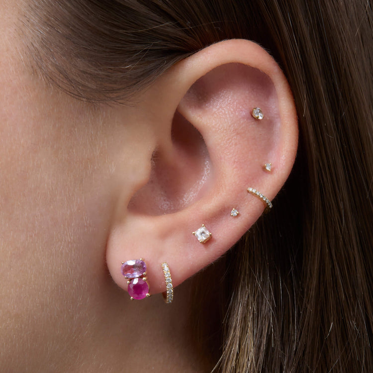 Image of 14K Yellow Gold High Volume Pink Power Earrings with Stone and Strand Earrings