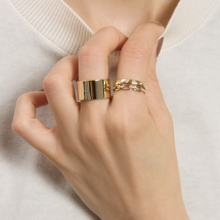 Image of 14K Yellow Gold Hollow Cigar Band 11mm with Stone and Strand Rings