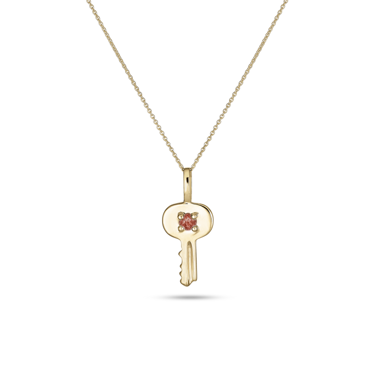 Stone and Strand 10K Yellow Gold Home Sweet Home Birthstone Necklace with Garnet Close Up Image