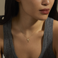 Image of 10K Yellow Gold Home Sweet Home Birthstone Necklace with White Diamond on Models Neck