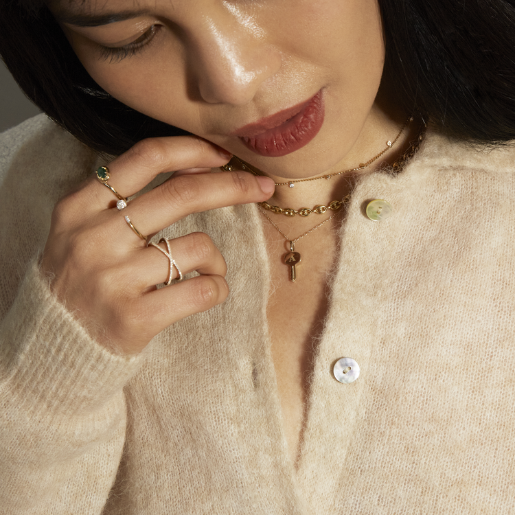 Image of 10K Yellow Gold Home Sweet Home Necklace with Stone and Strand Necklaces