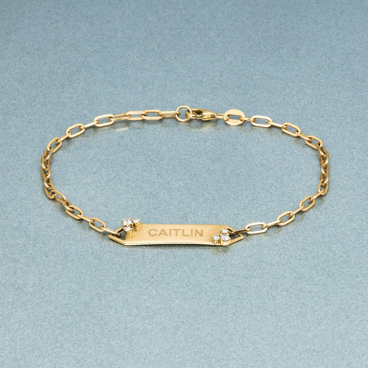 Stone and Strand 10K Yellow Gold ID Me Diamond Bracelet Editorial Image