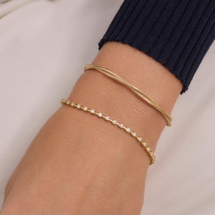 Image of 14K Yellow Gold Interwoven Gold Bracelet with Stone and Strand Bracelets