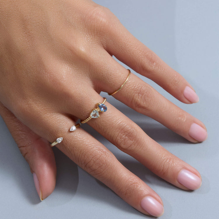 Image of 10K Yellow Gold Just the Two of Us Le Bleu Ring with Stone and Strand Rings