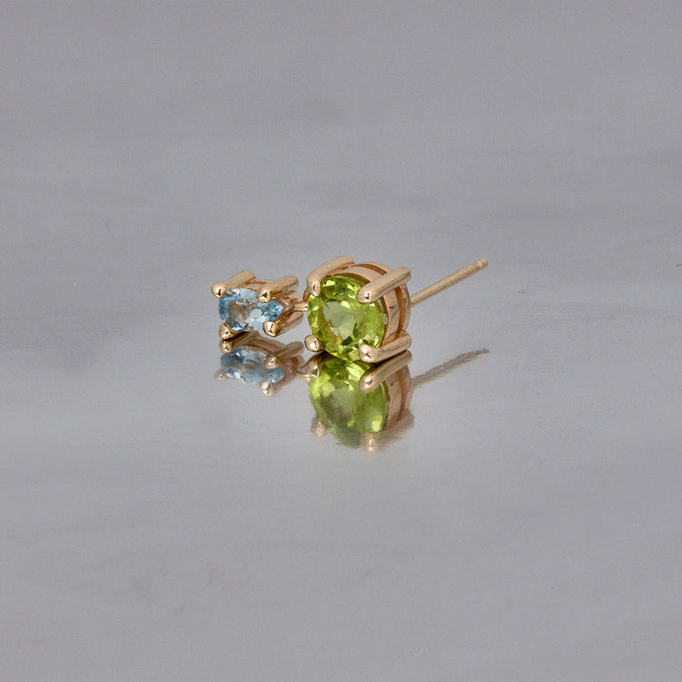 Stone and Strand 10K Yellow Gold Just The Two Of Us Seagrass Peridot and Aquamarine Drop Earrings Editorial Image