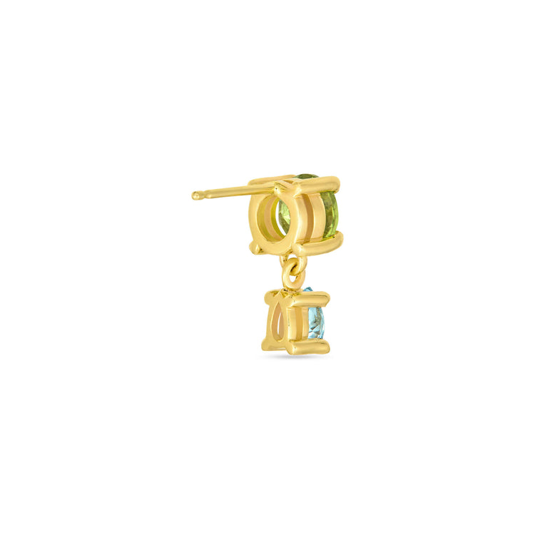 Stone and Strand 10K Yellow Gold Just The Two Of Us Seagrass Peridot and Aquamarine Drop Earrings Rear Image