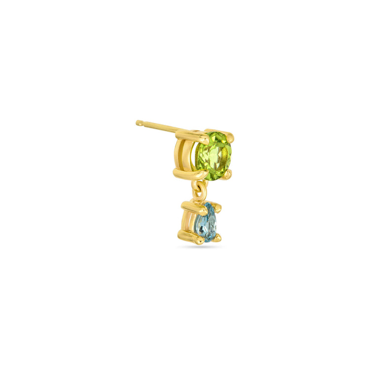 Stone and Strand 10K Yellow Gold Just The Two Of Us Seagrass Peridot and Aquamarine Drop Earrings Side Image