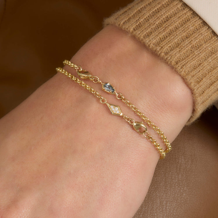 Image of 14K Yellow Gold Kite Pave Diamond Bracelet with Stone and Strand Bracelets