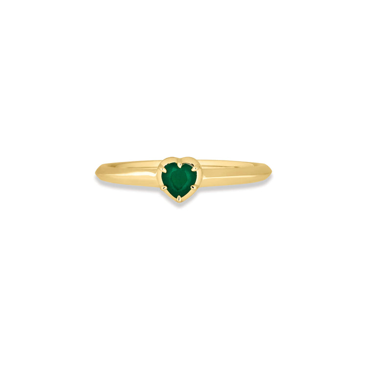 Stone and Strand 14K Yellow Gold Knife Edge Emerald Heart Ring Front Image