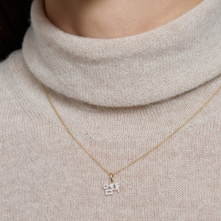 Image of 14K Yellow Gold Korean Mothers Day Necklace on Models Neck