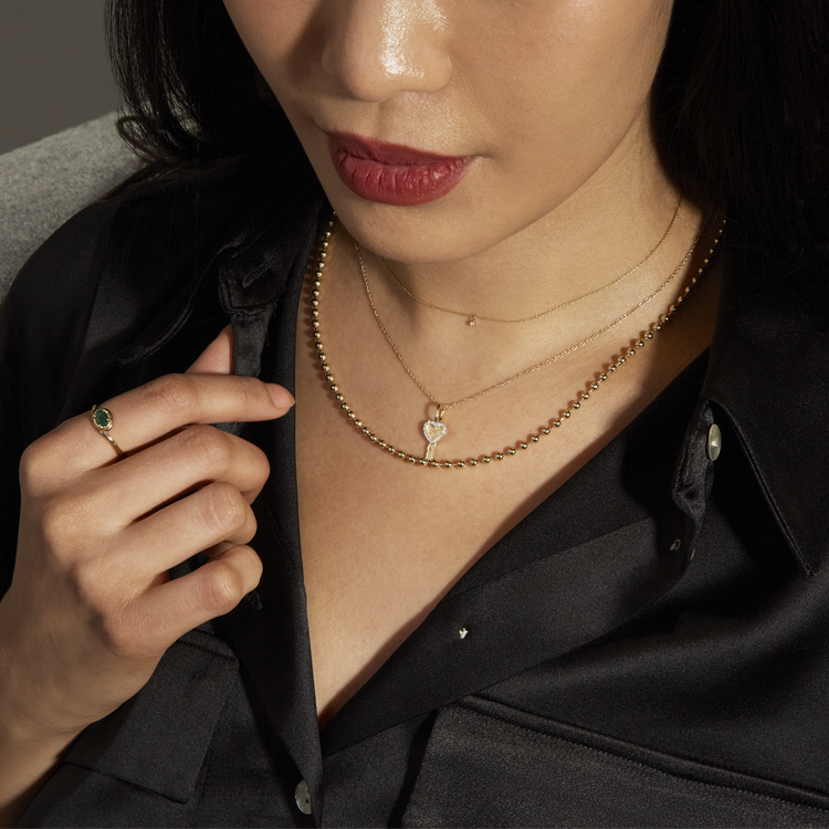 Image of 10K Yellow Gold Key To My Heart Pave Necklace with Stone and Strand Necklaces