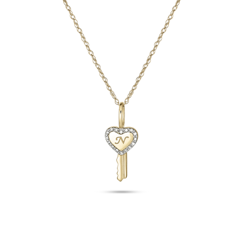 Stone and Strand 10K Yellow Gold Key To My Heart Pave Necklace Close Up Image