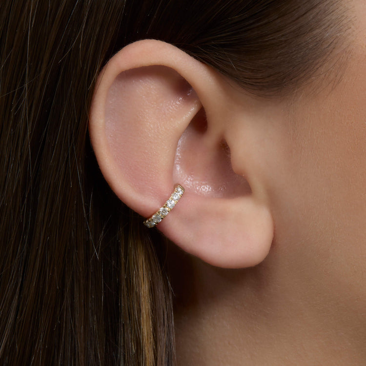 Image of 14K Yellow Gold Lab-Created 2mm Ear Cuff on Models Ear