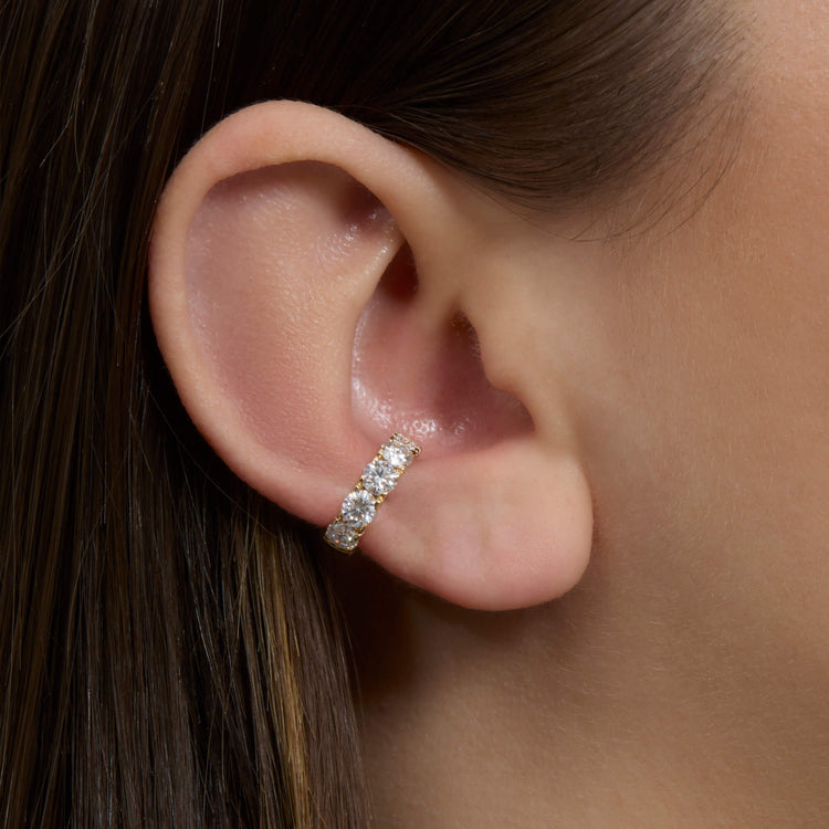 Image of 14K Yellow Gold Lab-Created 4mm Er Cuff on Models Ear