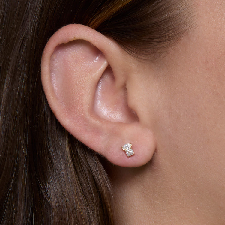 Image of 14K Yellow Gold Lab-Created Acrostic Ma Stud on Models Ear