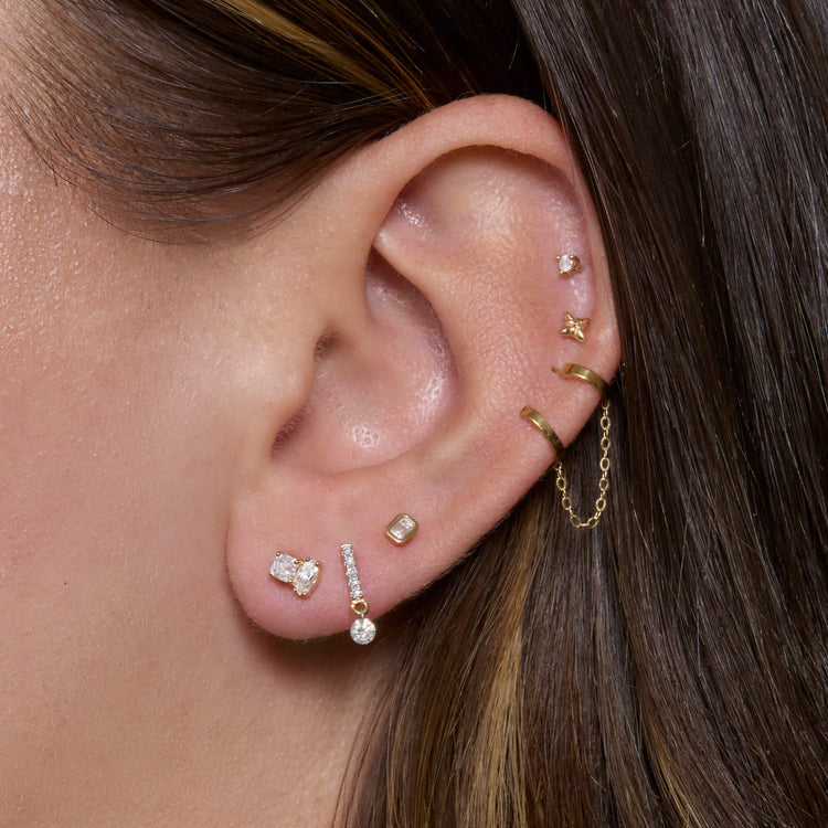 Image of 14K Yellow Gold Lab-Created Acrostic Ma Stud with Stone and Strand Earrings