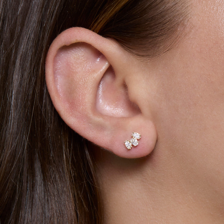 Image of 14K Yellow Gold Lab-Created Acrostic Mom Stud on Models Ear