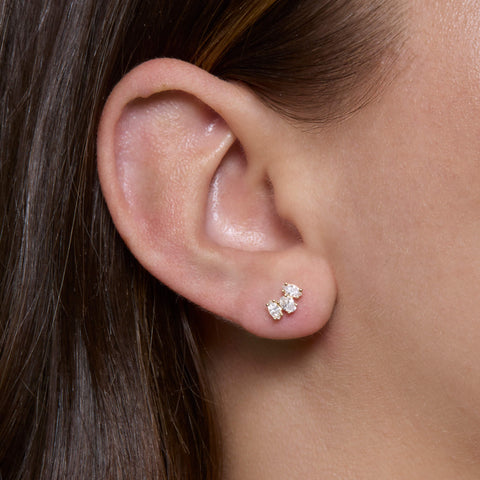 Image of 14K Yellow Gold Lab-Created Acrostic Mom Stud on Models Ear