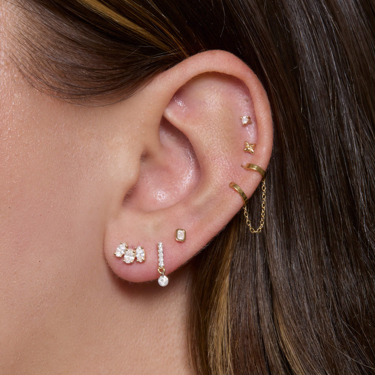 Image of 14K Yellow Gold Lab-Created Acrostic Mom Stud with Stone and Strand Earrings